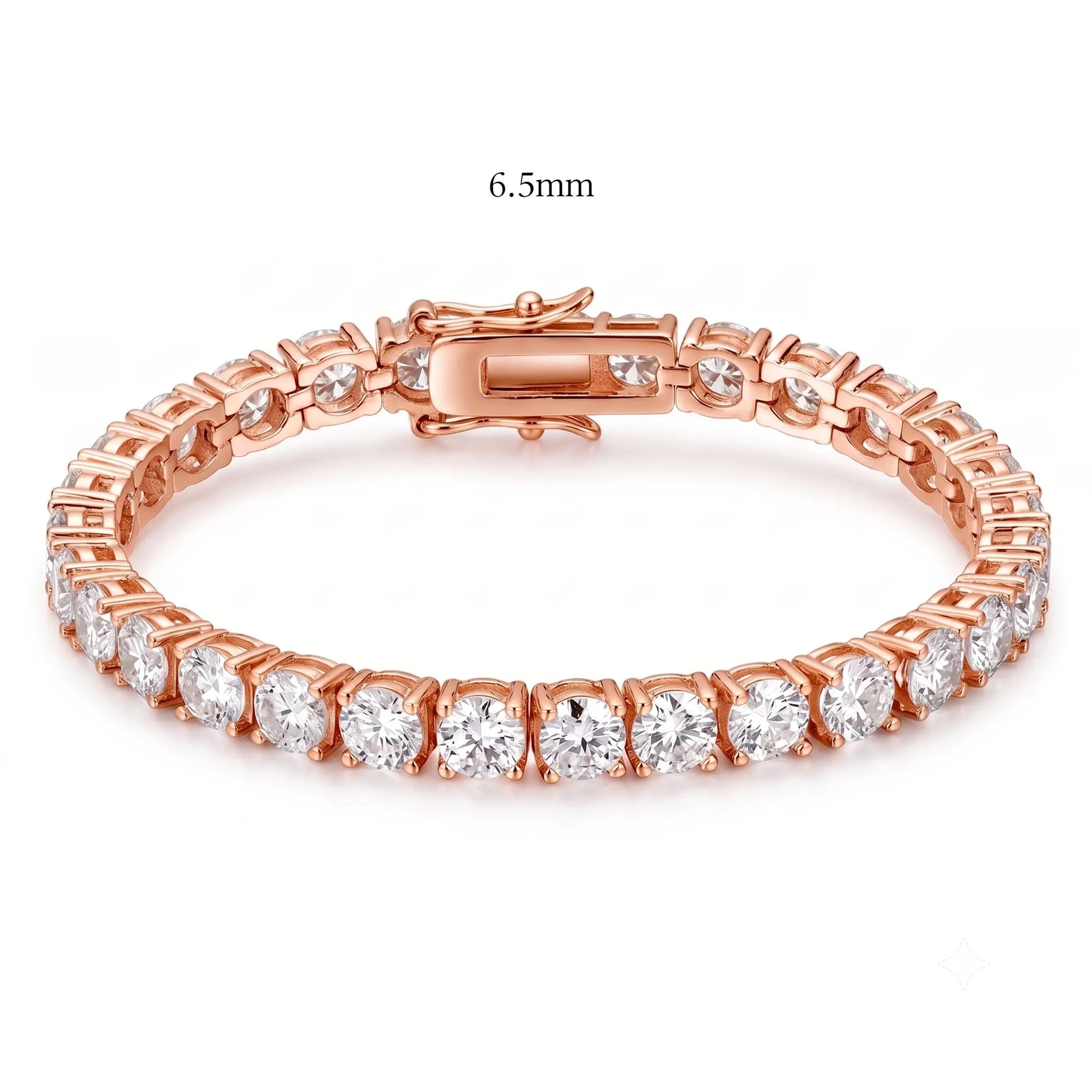 6.5mm statement moissanite tennis bracelet in 18K rose gold, claw set round D Color VVS1 stones - Sensitive Stones