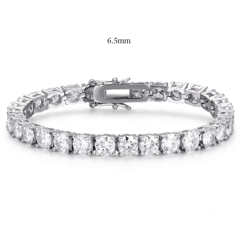 6.5mm statement moissanite tennis bracelet in 18K white gold, claw set round D Color VVS1 stones - Sensitive Stones