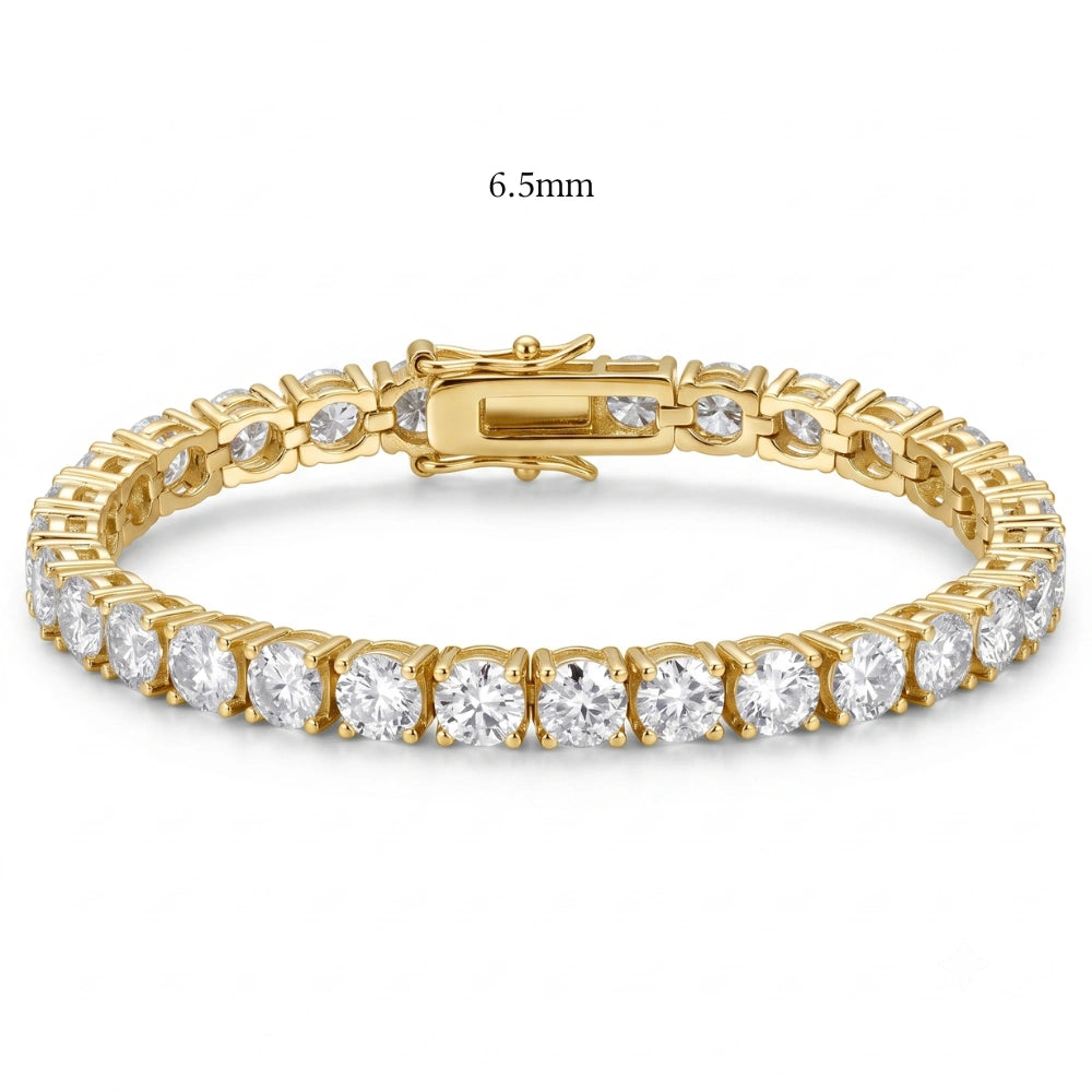 6.5mm statement moissanite tennis bracelet in 18K yellow gold, claw set round D Color VVS1 stones - Sensitive Stones