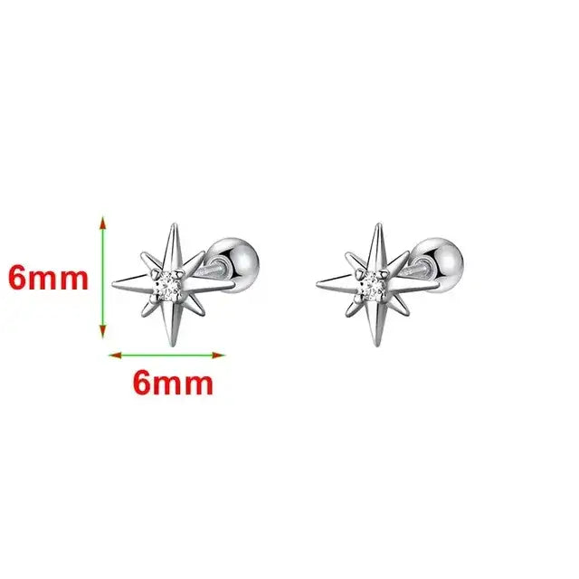 925 silver star-shaped cubic zirconia earrings measuring 6x6mm - Sensitive Stones