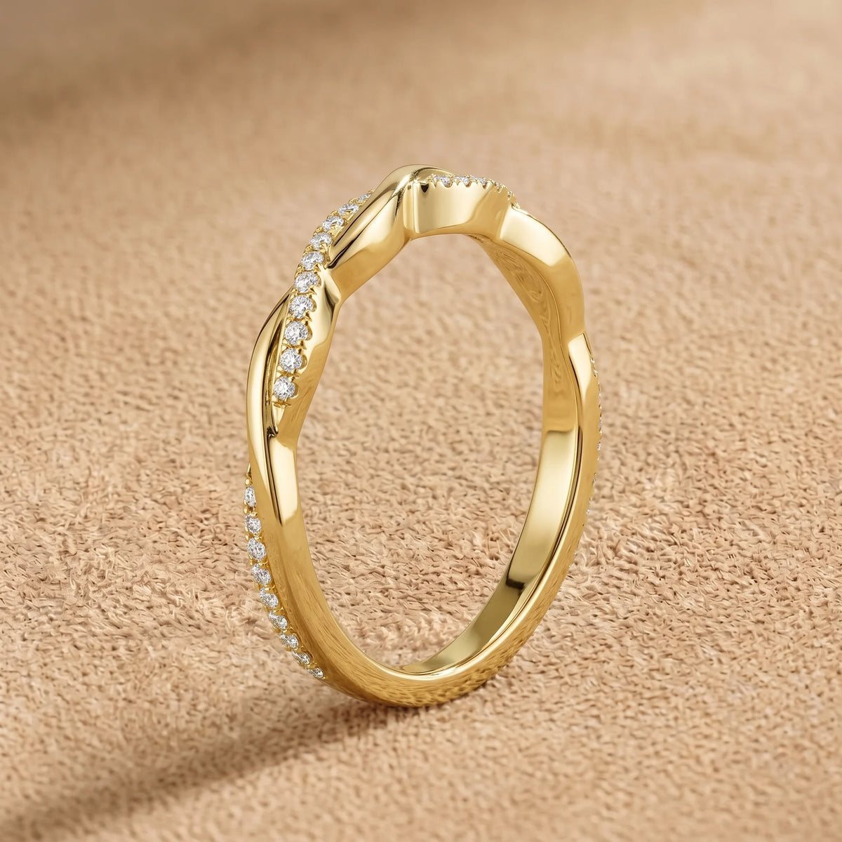 Twisted cubic zirconia pavé wedding band in 14K gold filled, sold on its own or as part of the bridal set - Sensitive Stones
