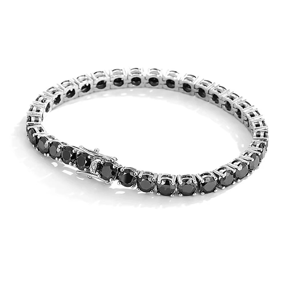 Unisex black moissanite tennis bracelet in 18K white gold over sterling silver with secure clasp | Sensitive Stones
