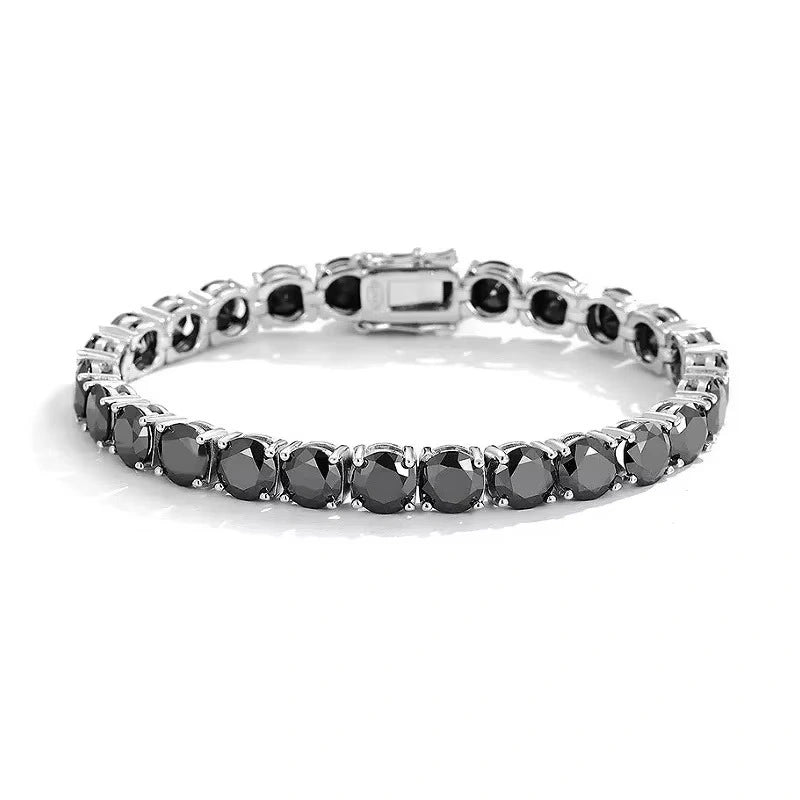 Unisex black moissanite tennis bracelet in 18K white gold over sterling silver with secure clasp - Sensitive Stones