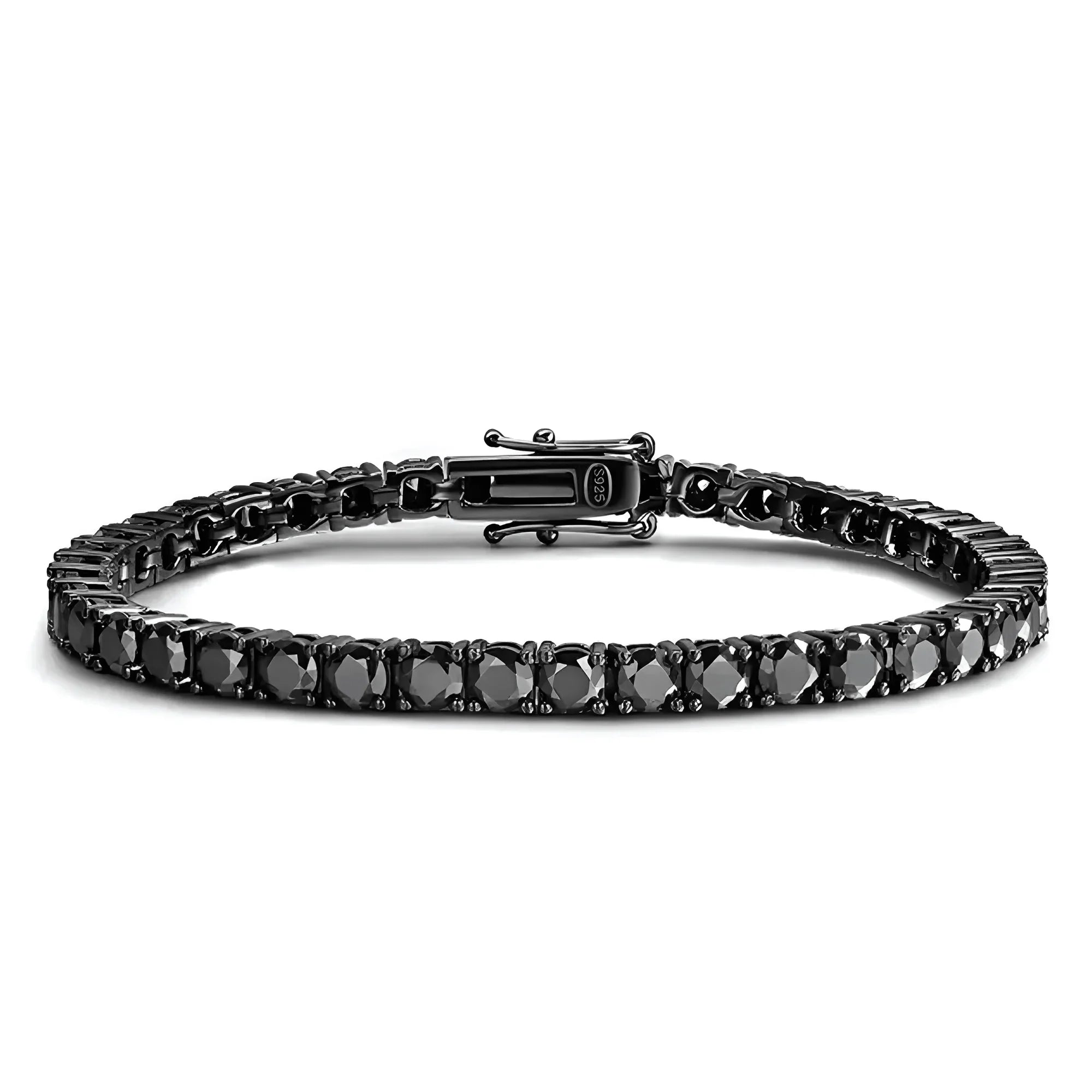 Unisex black moissanite tennis bracelet in 18K black gold over sterling silver with secure clasp | Sensitive Stones