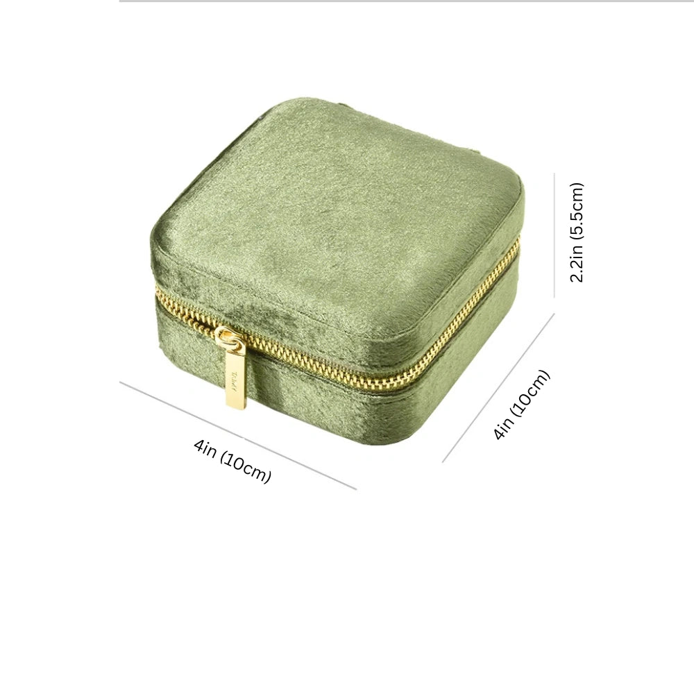 Velvet travel jewelry box dimensions 4 x 4 x 2.2 inches compact size for travel - Sensitive Stones