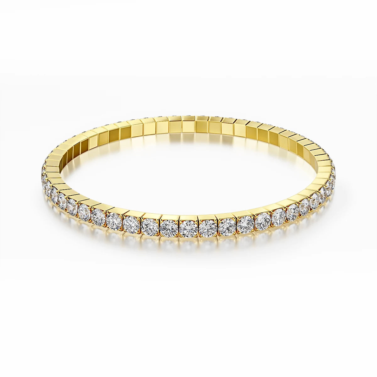 Yellow gold elastic moissanite tennis bangle bracelet with round D color VVS1 stones in 925 sterling silver - Sensitive Stones