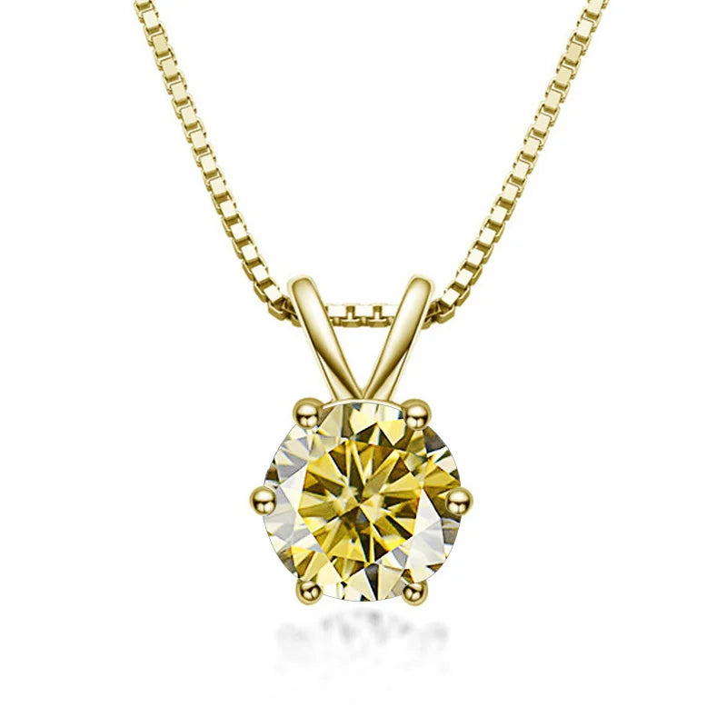 Yellow moissanite solitaire pendant necklace 925 sterling silver 18K yellow gold plated 6 prong - Sensitive Stones