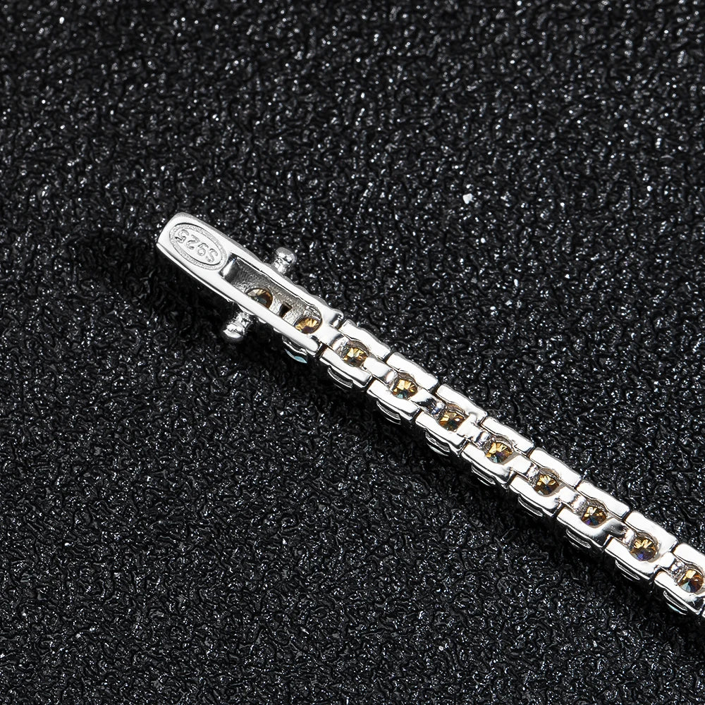  925 sterling silver markings and setting detail on yellow moissanite tennis bracelet – Sensitive Stones